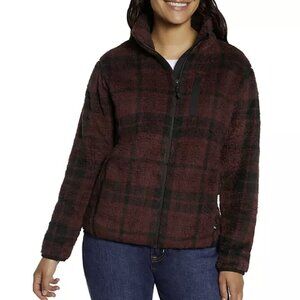 Eddie Bauer Women's Plaid Fleece Jacket Size Large Zinfandel Black Red NWT